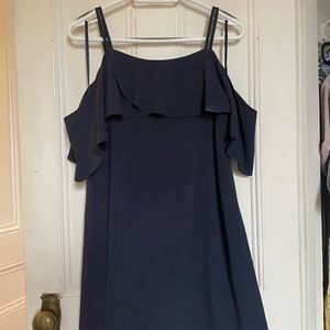 Nordstrom Off the Should Navy Blue Midi Dress Ruffle Detail